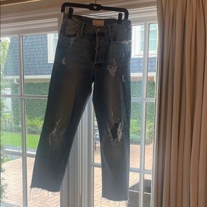 MOTHER Distressed Gray Ankle Jeans